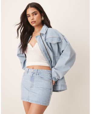 ASOS DESIGN denimkjol med pärmkant i ljus tvättkoord