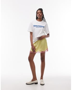 Topshop satinspets underkjol spetsminikjol i lime med blekrosa spets