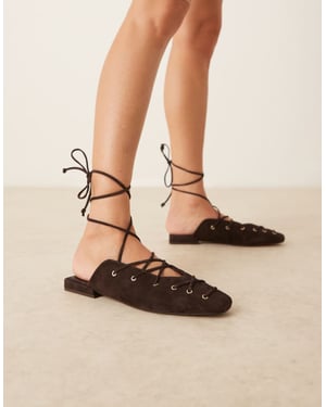 ASOS DESIGN Laney premium ghillie-tie mule i brun mocka