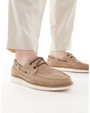 ASOS DESIGN boat shoes in stone suede