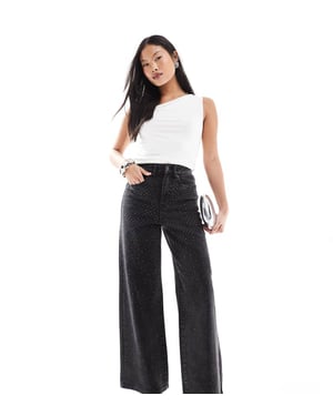 ONLY Petite Hope vida jeans med rhinstenar i tvättad svart