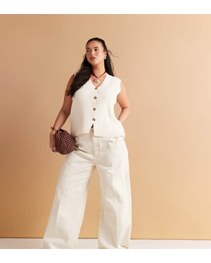 ASOS DESIGN Curve vid benjeans med veck framtill i ecru