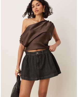 ASOS DESIGN samlad denimmikrokjol i svart