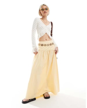 ASOS DESIGN maxikjol med drop waist i gult