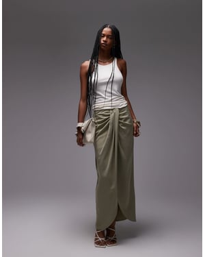 ASOS DESIGN lyocell drape front maxi skirt in olive