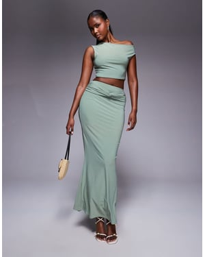 Missyempire double sculpted slinky knot front maxi skirt co-ord in sage