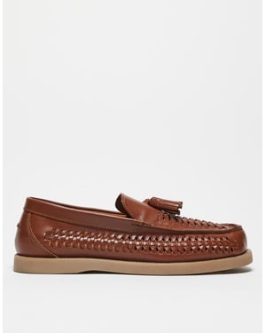 ASOS DESIGN loafers in tan leather with weave