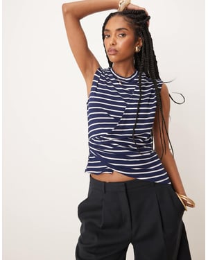 ASOS DESIGN corset waist top in navy stripe