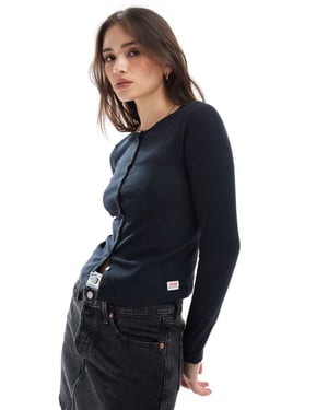 Levi's pointelle long sleeve button front top in black