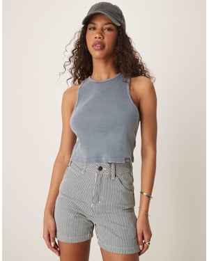 Dickies hickory randiga snickarshorts i marinblått