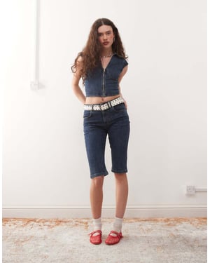 COLLUSION X000 låg midja capri-jeans koord i mellanblå