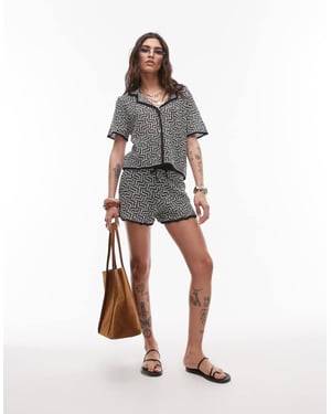 Topshop stickad virkad mönster kort co-ord i multifärg