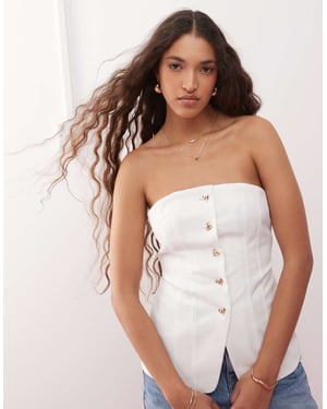 Miss Selfridge bandeau blazer top with heart buttons in white