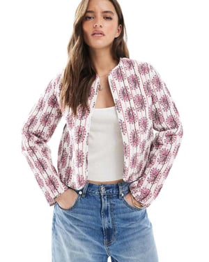 Threadbare quilted cotton jacket with paisley print in pink and white