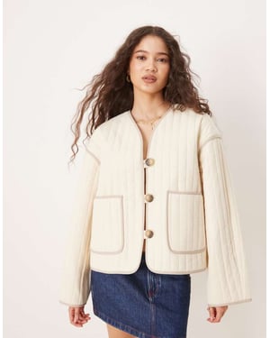Selected quilted jacket in cream with pockets