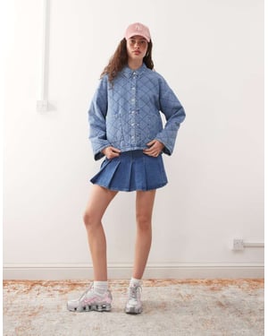 Noisy May quilted diamond denim jacket in light blue wash