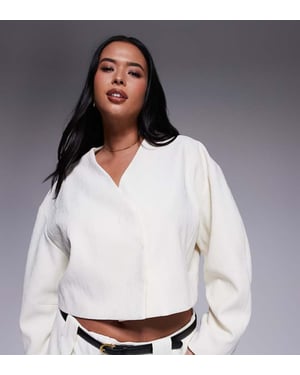 ASOS DESIGN Curve cropped textured blazer co-ord in cream