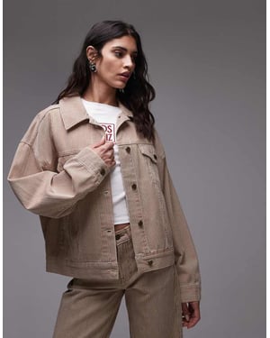 Topshop Balloon denim jacket in tan stripe