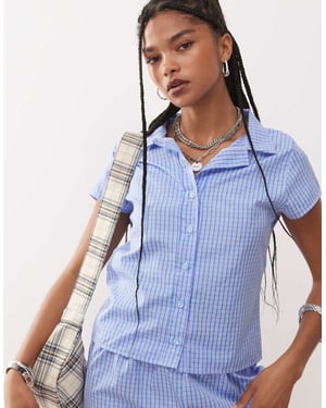 Reclaimed Vintage cap sleeve micro shirt in blue check co ord