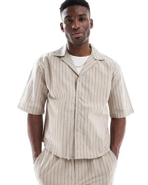ONLY & SONS relaxed fit linen shirt co-ord in beige pinstripe