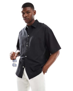 Jack & Jones oversized skjorta i linneblandning i svart