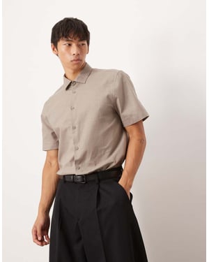 ASOS DESIGN formal linen blend regular shirt in brown