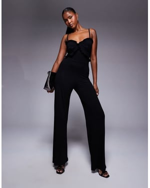 ASOS DESIGN cami strap with ruffles wide leg jumpsuit in black