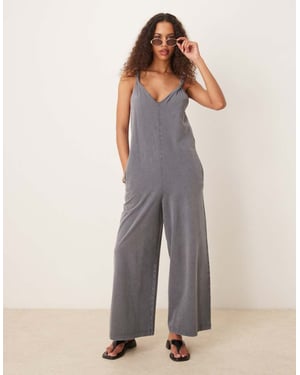 ASOS DESIGN Twist shoulder jumpsuit in washed grey