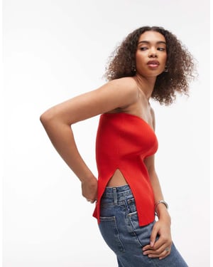 Topshop stickad bandeau-topp i röd