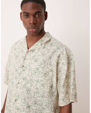 ASOS DESIGN boxig oversized skjorta i linnelook med blommönster i gräddfärg