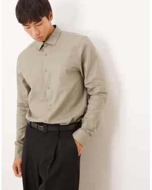 ASOS DESIGN formell linneblandning regular skjorta i khaki