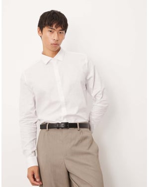 ASOS DESIGN formal linen blend regular shirt in white