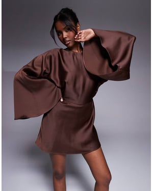 ASOS DESIGN structured batwing playsuit with skort detail in chocolate