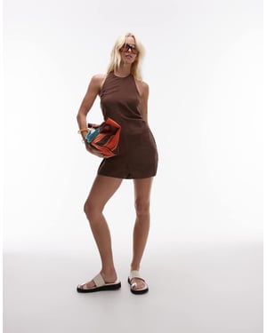 Topshop halterneck playsuit in cupro chocolate