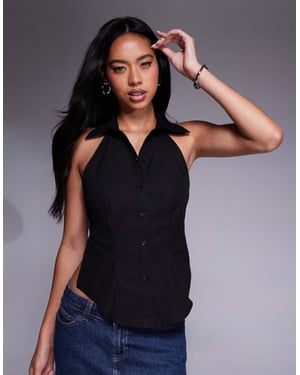 ASOS DESIGN halterneck knyt bak ärmlös skjorta i svart