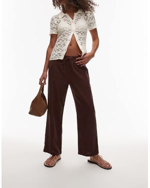 Topshop mid-rise linnebyxa i awkward längd i choklad