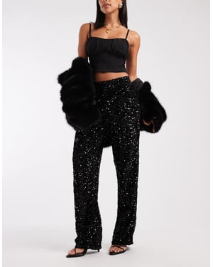 Pieces vida veloursequinsbyxor i svart