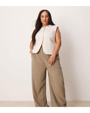 ASOS DESIGN Curve avslappnade raka benbyxor i linne i khaki