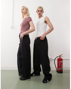 Weekday Astro unisex linneblandade byxor i svart