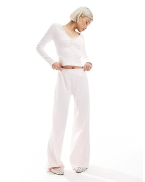 Miss Selfridge punktstickad vida byxor set i rosa