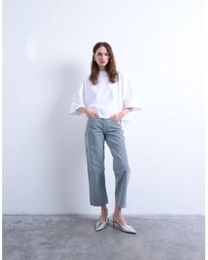 Topshop randig kort midje raka byxor i blått