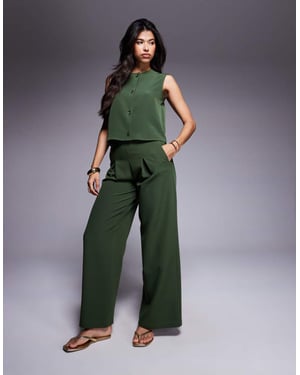 ASOS DESIGN plisserad framsida vida byxor i khaki
