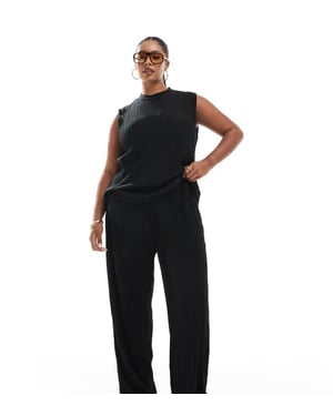 Vero Moda Curve plisse trouser co-ord in black
