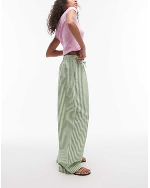 Topshop poplin byxor med vida ben i grön rand