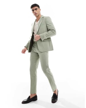 ASOS DESIGN ullblandning slim fit kostymbyxor i grön väv