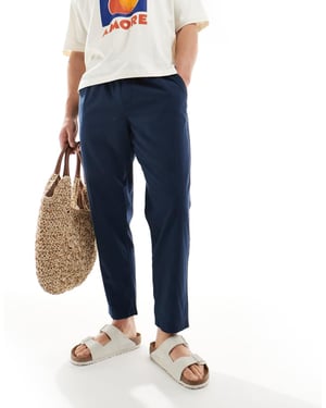 Jack & Jones slim tapered drawstring linneblandning byxor i marinblå