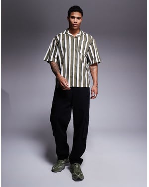 Hugo Blue striped relaxed fit short sleeve shirt in green