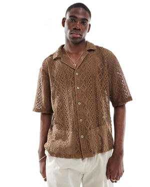 ONLY & SONS lace shirt in brown