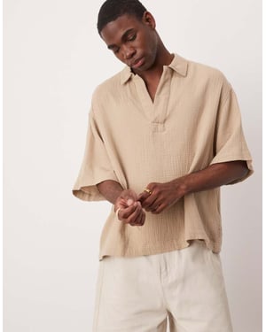 ASOS DESIGN oversized overhead boxy shirt in beige