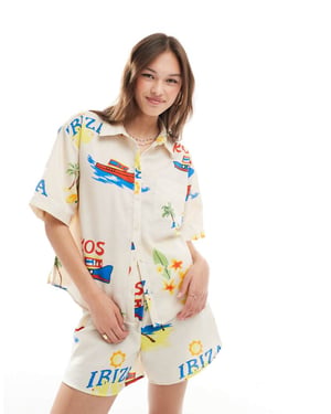 Pieces boxy fit shirt co-ord in summer holiday print